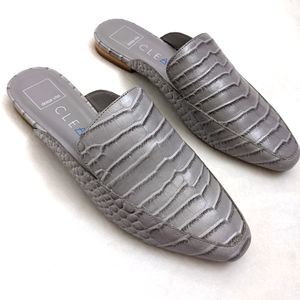 Dolce Vita Clear Harmony Gray Leather Croc Embossed Mules NWOB